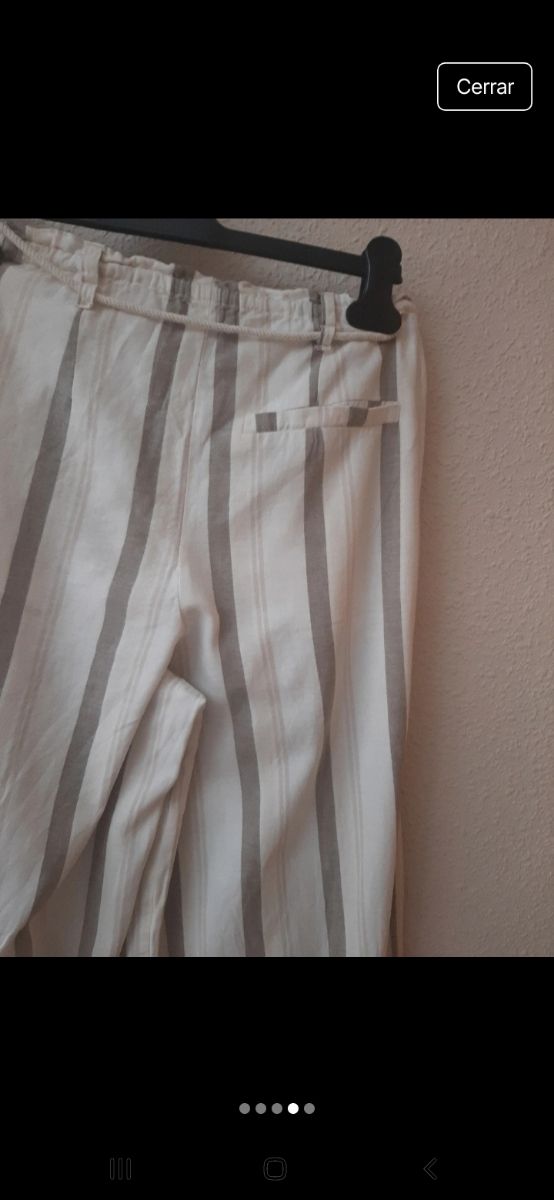 Pantalón Bershka ancho rayas beige/marrón T.S