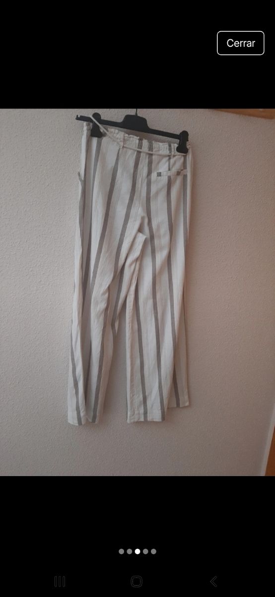 Pantalón Bershka ancho rayas beige/marrón T.S