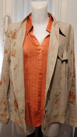 Cazadora Adela Shepherd Lino Beige/Naranja T 48