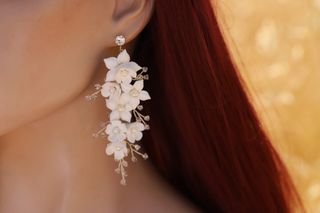 Pendientes Flor Porcelana Oro Blanco