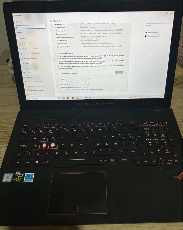 Portátil ASUS ROG ARMY GL553VD Negro