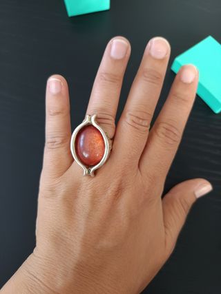 Anillo Uno de 50 Naranja y Plateado. 6 cm diámetro