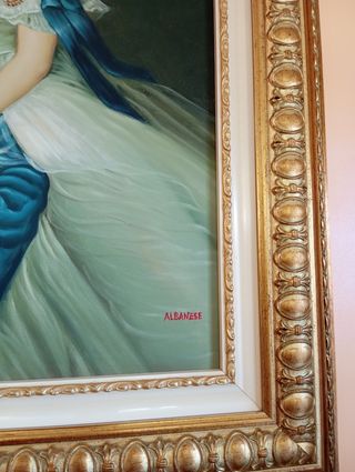Quadro Dama con Abito Blu e Bianco 