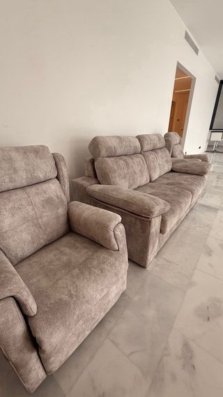 Sofá 3 plazas + 2 sillones relax beige/gris