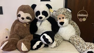 Peluche gigante panda, perezoso y leopardo