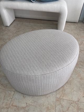 Puff ovalado tela beige y gris
