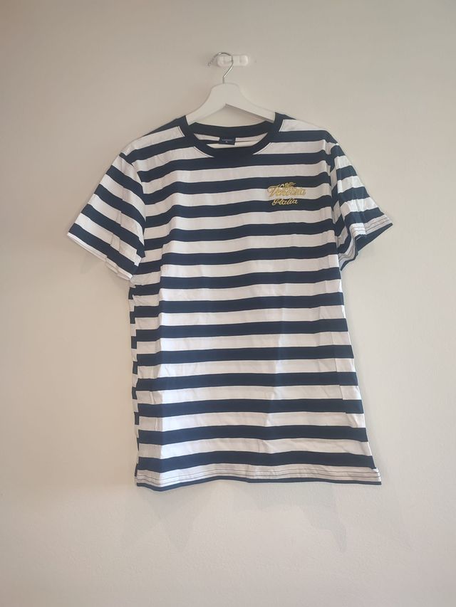 Camiseta a rayas blanca y azul – Talla XL