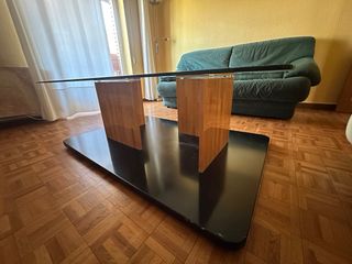 Mesa de centro cristal y madera