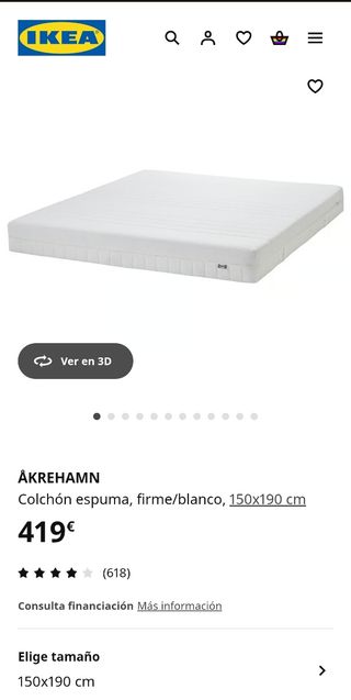 Colchón IKEA ÅKREHAMN 150x190 cm.