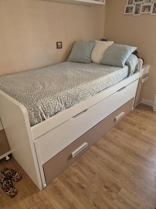 Cama nido con cajones beige y blanca