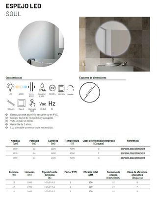 Espejo Redondo 800 LED Luz Fría