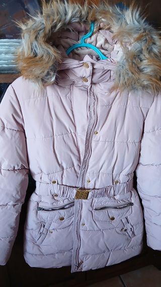 Abrigo rosa palo con capucha talla 16 niñas