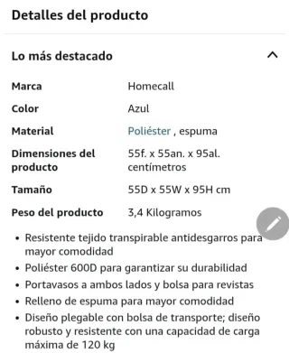 2 Sillas Plegables Playa Homecall Azul.