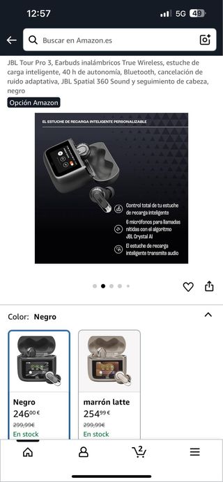 JBL Tour Pro 3 Auriculares True Wireless Negros