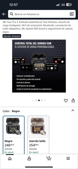 JBL Tour Pro 3 Auriculares True Wireless Negros