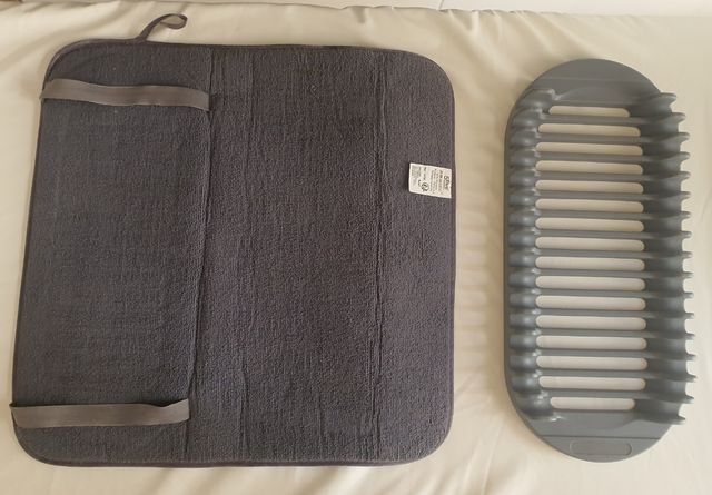 Escurreplatos y alfombrilla súper absorbente gris