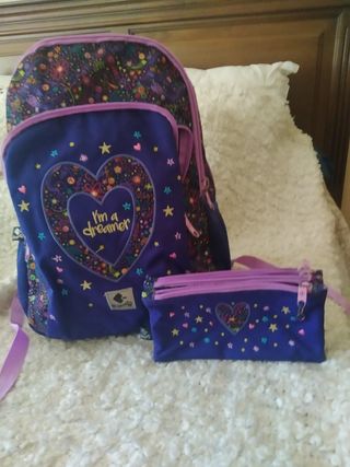 Mochila escolar y estuche con diseño de estrellas