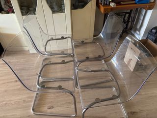 Juego de 4 Sillas Transparentes Metálicas