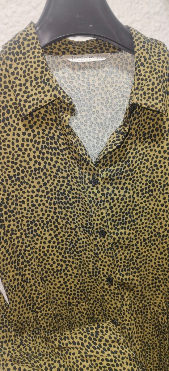 Vestido camisero verde estampado T.S Stradivarius