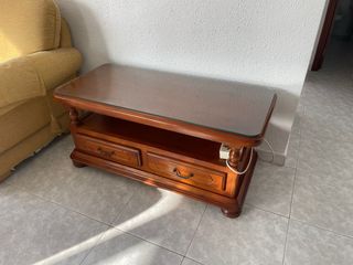 Mesa de centro madera y cristal salón