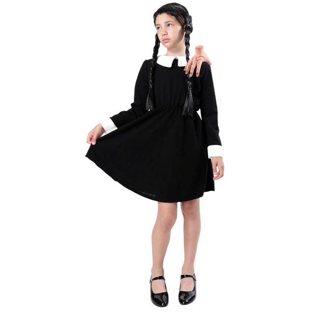 Vestido Merlina Addams Mano Latex Niña 4 a 14 Años