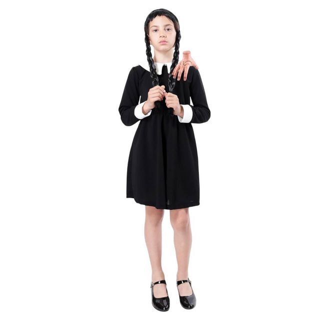 Vestido Merlina Addams Mano Latex Niña 4 a 14 Años