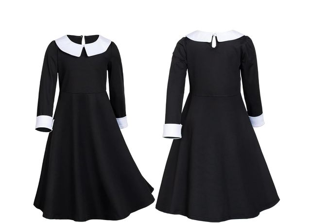 Vestido Merlina Addams Mano Latex Niña 4 a 14 Años