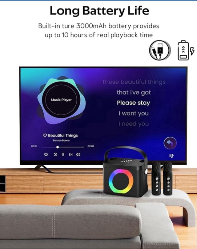 Karaoke QEEKADA con 2 Micrófonos Inalámbricos