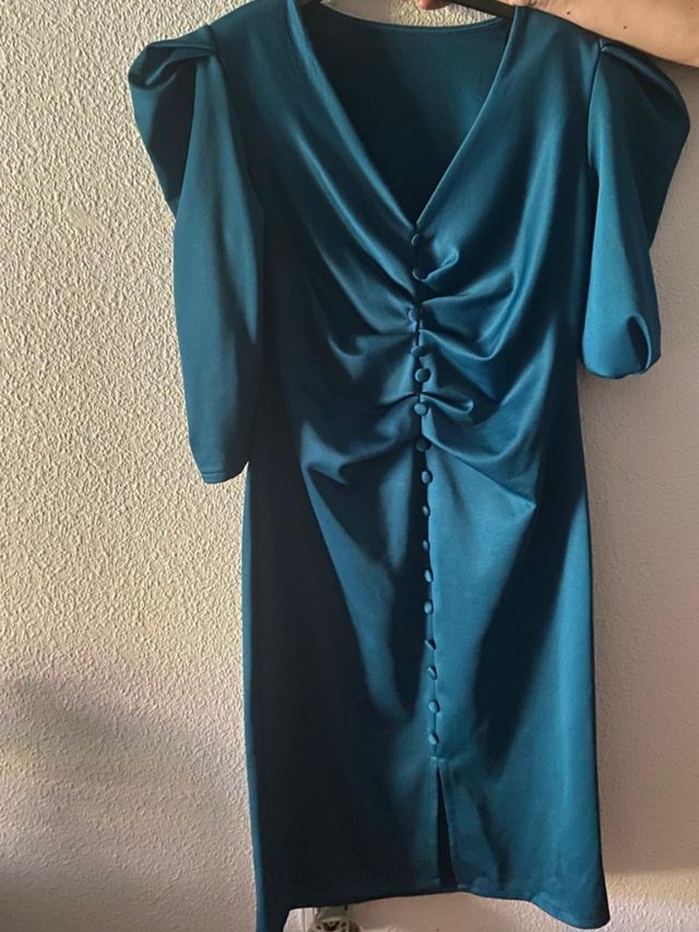 Vestido invitada verde azulado