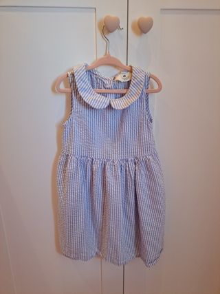 Vestido H&M Rayas Azul Blanco Talla 5-6