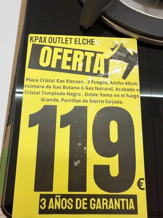 Encimera de gas o butano de cristal