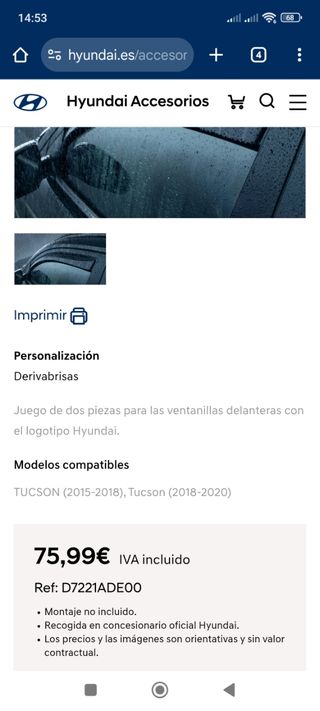 Deflector Viento Aire Hyundai Tucson D7221ADE00