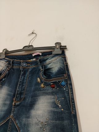 Jeans vita alta skinny con strass taglia S