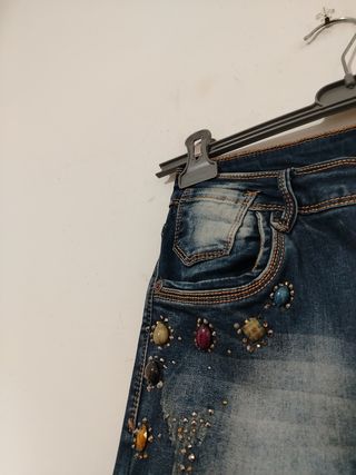 Jeans vita alta skinny con strass taglia S