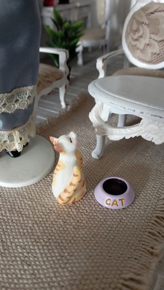 Gatto e ciotola per dollhouse 1:12