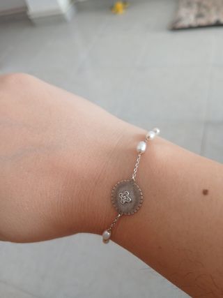 Pulsera Plata Perlas Naturales Ajustable
