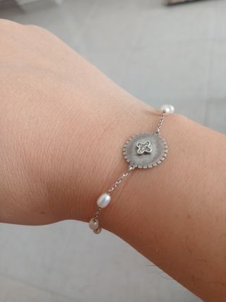 Pulsera Plata Perlas Naturales Ajustable