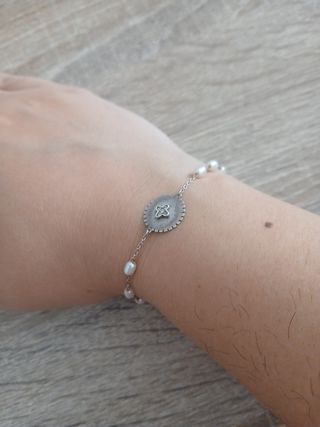 Pulsera Plata Perlas Naturales Ajustable