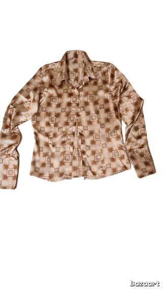 Camicia fantasia geometrica beige e marrone