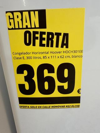 Congelador Hoover Gran Oferta 369€