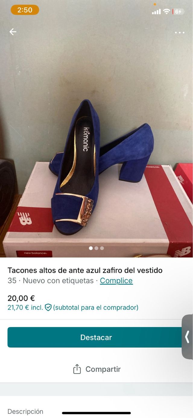 Tacones talla 35 ante azul zafiro con pedrería