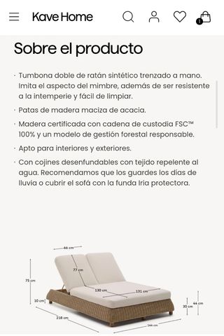 Tumbona doble Meria Kave Home