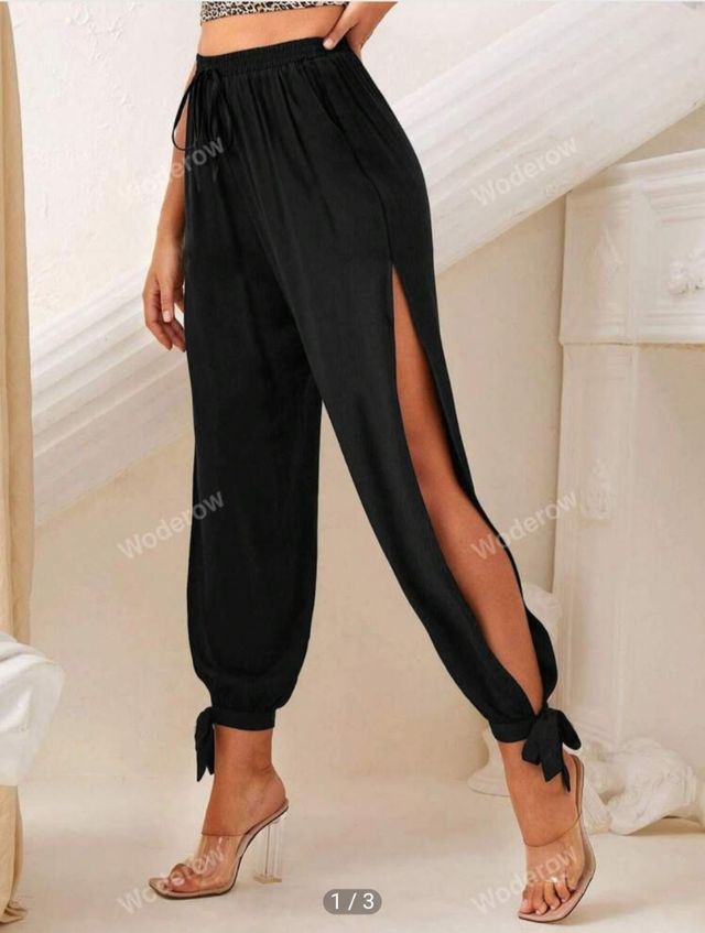 Pantalón negro cómodo con abertura gemelos T M y L