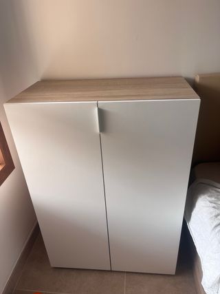 Zapatero de 2 puertas blanco y madera roble