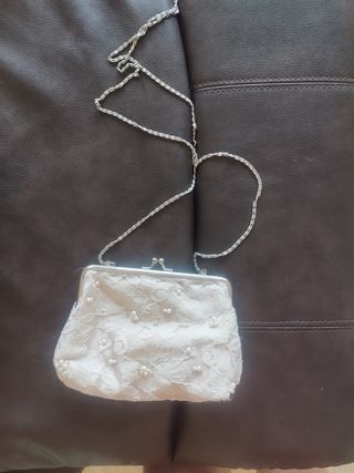 Bolso de fiesta/novia blanco y plateado