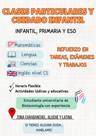 Clases particulares o cuidado infantil
