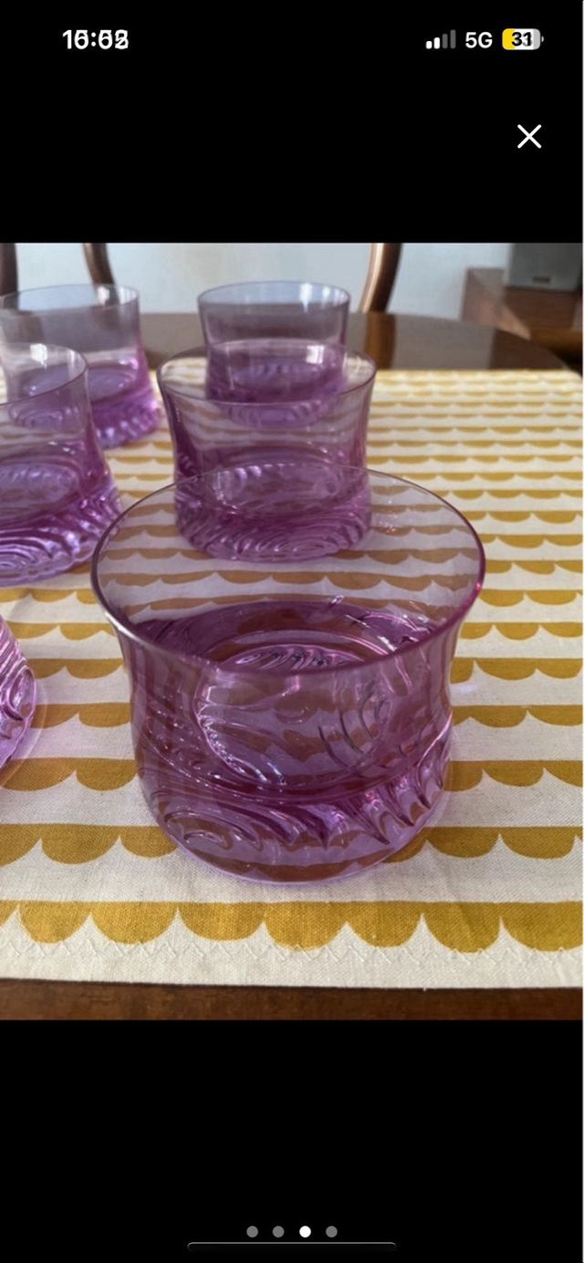 Juego 6 vasos cristal morado