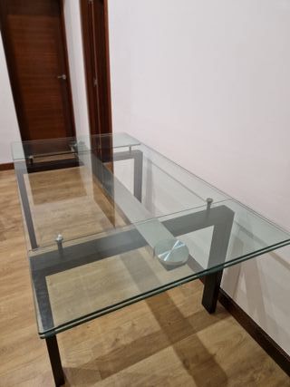 Mesa de comedor extensible cristal, hierro y acero