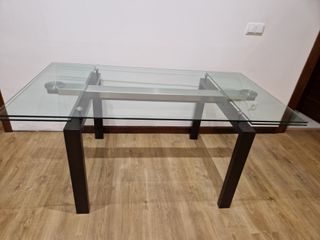 Mesa de comedor extensible cristal, hierro y acero