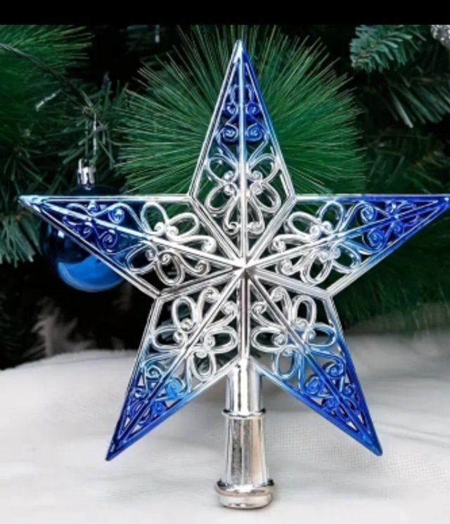 Adorno Estrella Navidad Azul y Plateado
